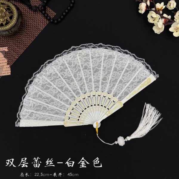 中式烫金流苏折叠扇子 - 图片 2
