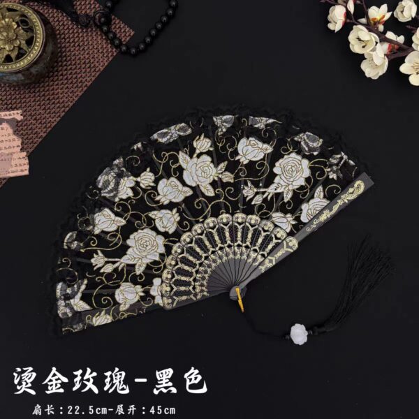中式烫金流苏折叠扇子 - 图片 3