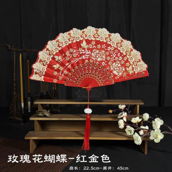 中式烫金流苏折叠扇子 - 图片 6